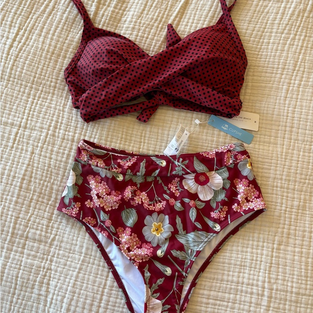 Chic Red Floral Swimwear Set